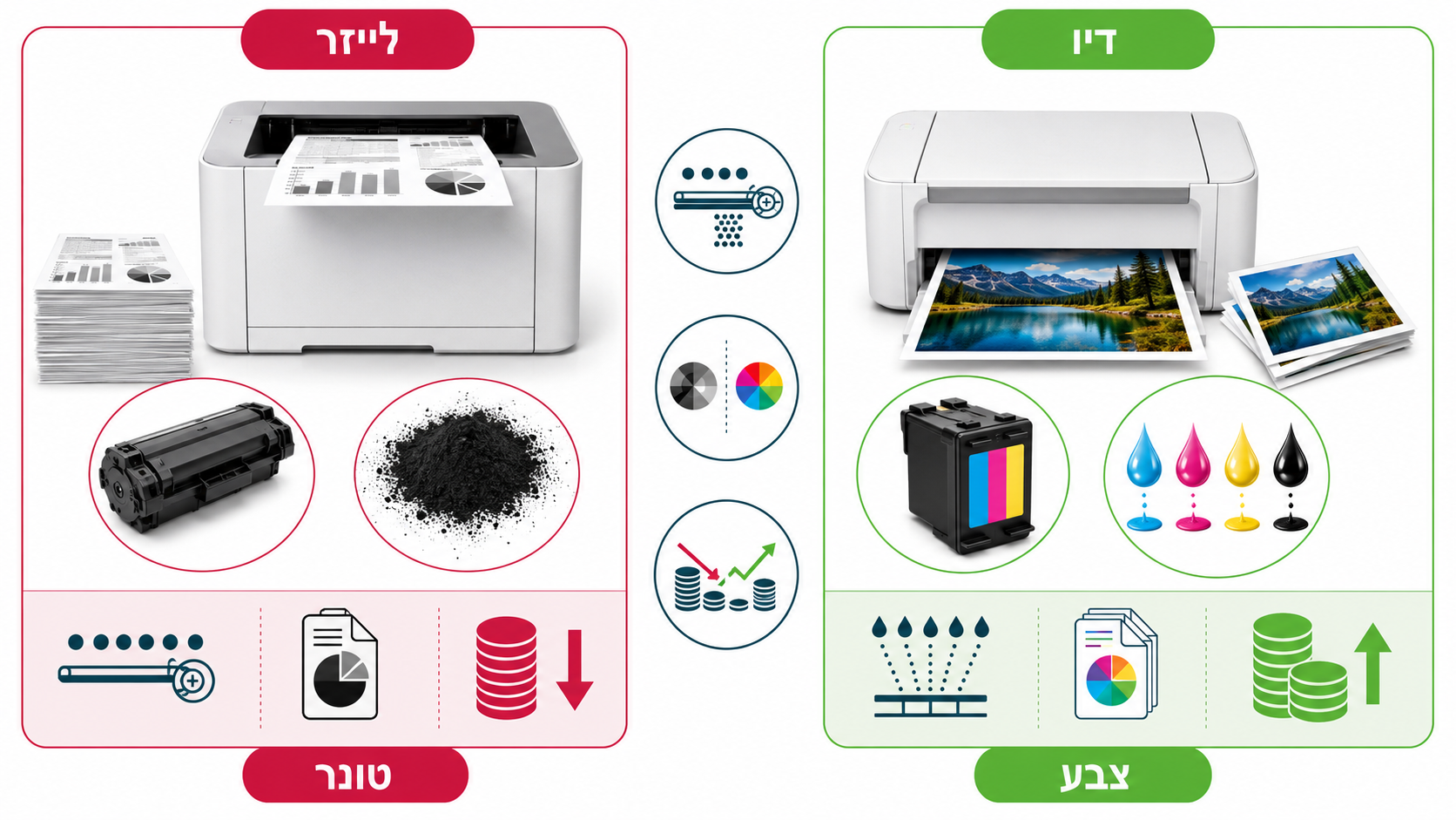 לייזר מול דיו - השוואה בין סוגי מדפסות